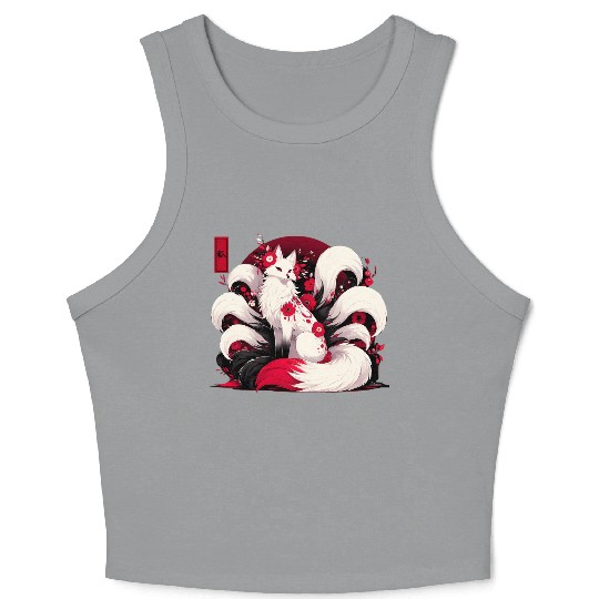 Kitsune Fox Red spider lily Flowers Japanese Nine Crop Tank Top