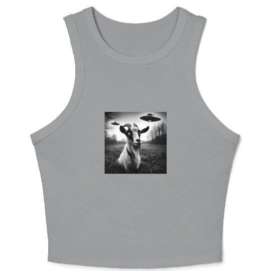 Goat buck, billy, does Funny Selfie with UFOs Weir Crop Tank Top