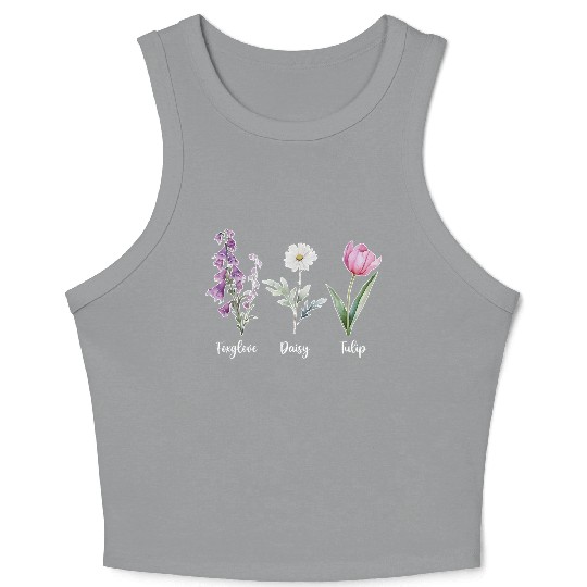Vintage Floral Plant Foxglove Daisy Tulip Flower Crop Tank Top