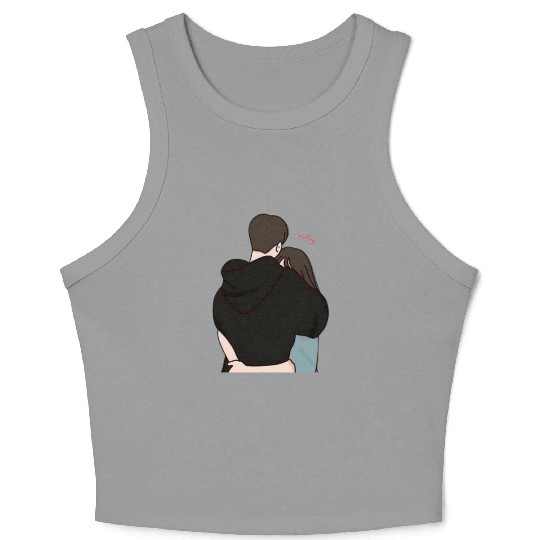 Warm and Cozy Couple Hug Illustration Crop Tank Top