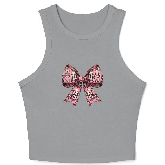 Coquette Bow Tiki Luau Hawaiian Hawaii Tiki Mask Crop Tank Top