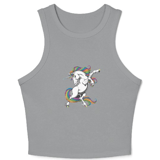 Majestic Rainbow Unicorn Prancing with Vibrant Crop Tank Top