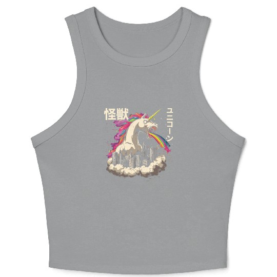 Kaiju Unicorn Japanese Monster Rainbow Crop Tank Top
