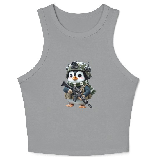 Penguin In Military Crop Tank Top