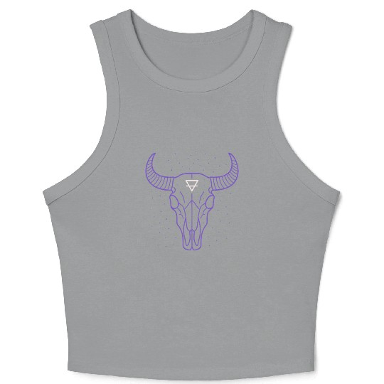 Earth Symbol Bull Skull | Mystic Minimal Art Crop Tank Top