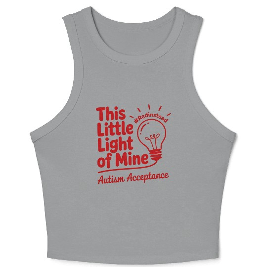 Red Instead Autism Acceptance Lightbulb Design Crop Tank Top