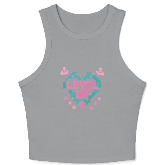 Retro Gamer’s Code Pixel Heart Crop Tank Top - Level Up