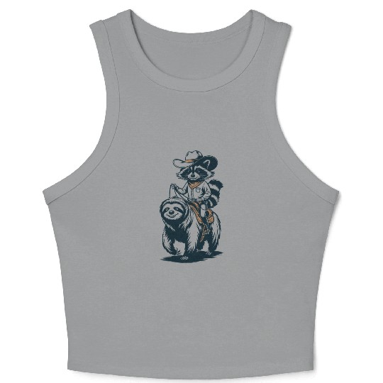 Raccoon Sloth Adventure: Cowboy Style Fun Crop Tank Top