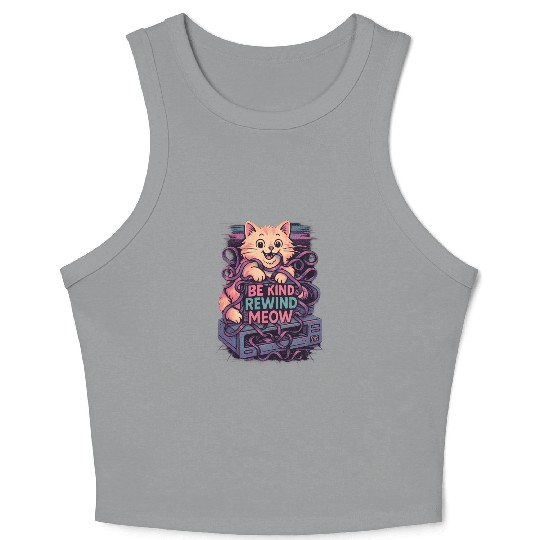 Be Kind Rewind Meow Retro Vibe 80s 90s VHS Crop Tank Top