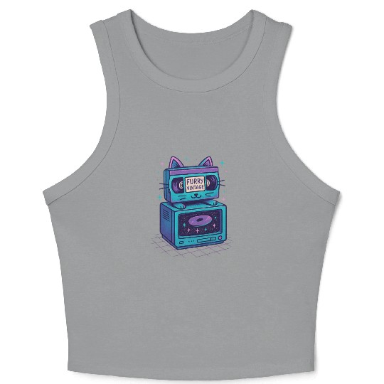 Furry Vintage Retro Cat Vibes 80s 90s vhs cassette Crop Tank Top