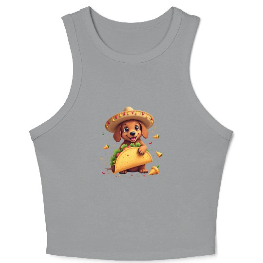 Taco Puppy Fiesta Sombrero Fun Cinco de mayo Crop Tank Top