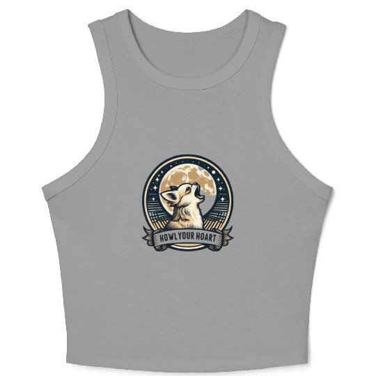 chihuahua-howling-vintage-moon-vector-Crop Tank Top-desig