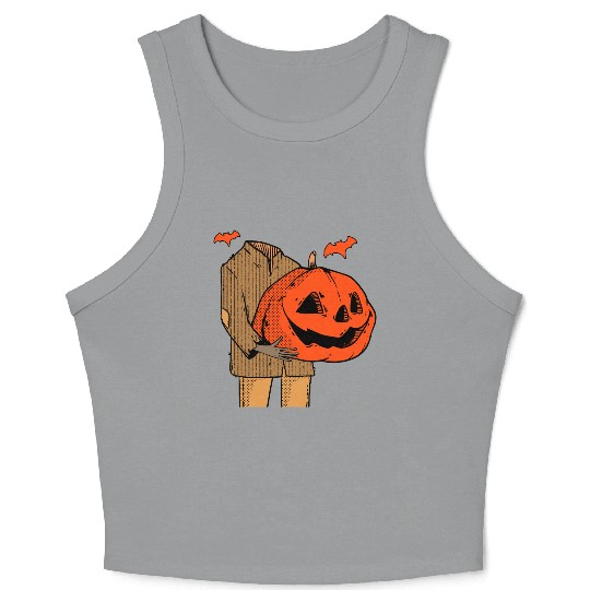 Scary Spooky Jack O Lantern Face Pumpkin Men Boys Crop Tank Top