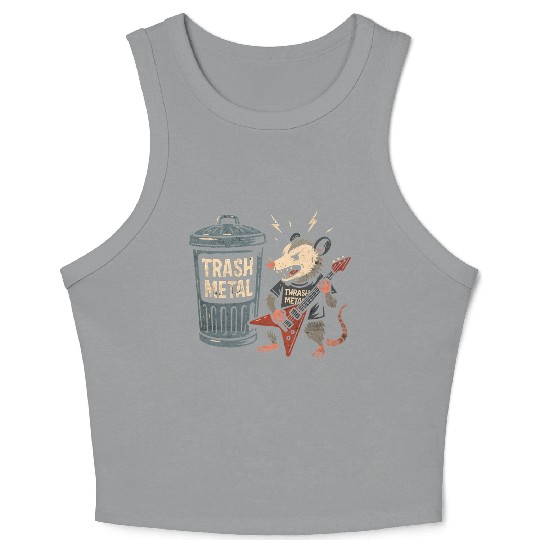 Funny Opossum Thrash Metal Guitar Vintage Pun Crop Tank Top