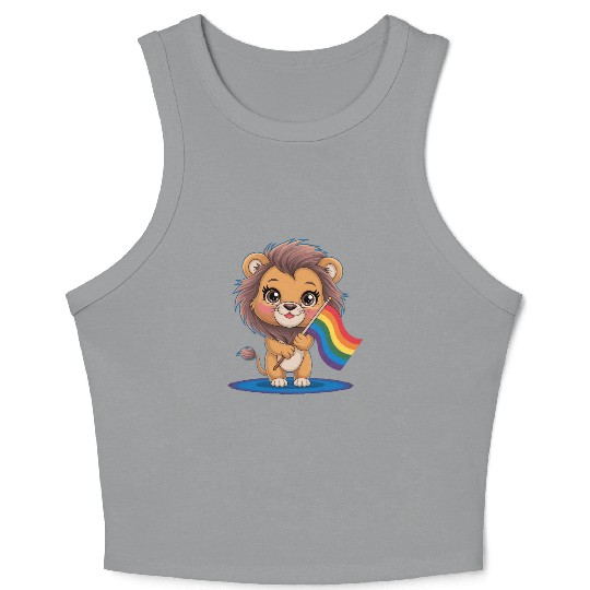 Cute Lion With Rainbow Flag Crop Tank Top