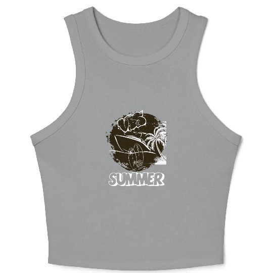 Tropical Vibes Graffiti Boat Crop Tank Top Summer Beach