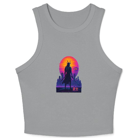 Neon Samurai - Cyberpunk Warrior Art Crop Tank Top