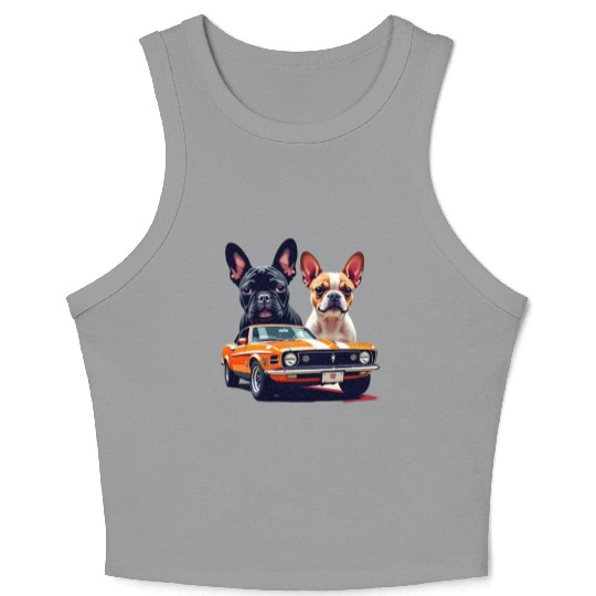 French Bulldogs with Classic Muscle Car – Retro Vi Crop Tank Top