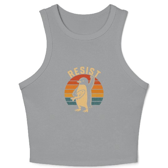 Funny Protest Against Tariffs Resist Penguin Crop Tank Top