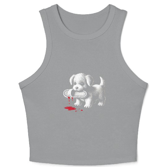Cute Puppy with Slipper Crop Tank Top Dark Humor Dog Lover