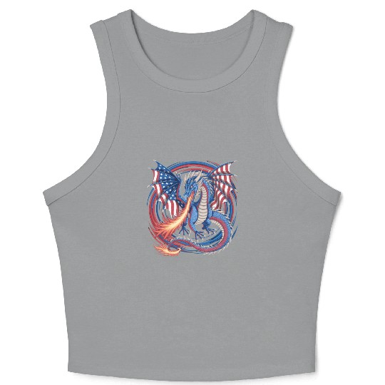 Patriotic American Flag Dragon Breathing Fire Crop Tank Top