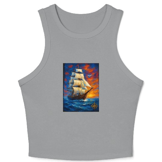Acrylic Style Ship Art Painting Crop Tank Top