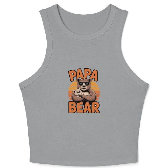 Papa Bear with Cool Sunglasses and Cute Cub Crop Tank Top