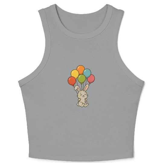 Cute Bunny with Balloons – Floating Rabbit Cartoon Crop Tank Top