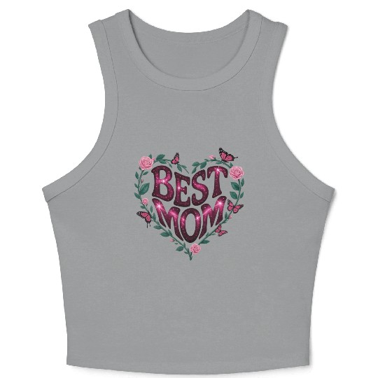 Trendy Best Mom Ever, Mother's Day Heart Floral Crop Tank Top