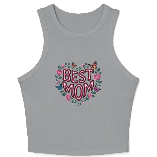 Trendy Best Mom Ever, Mother's Day Heart Floral Crop Tank Top