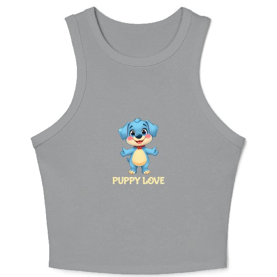 Blue Puppy Love Cartoon - Playful Pet Character Crop Tank Top