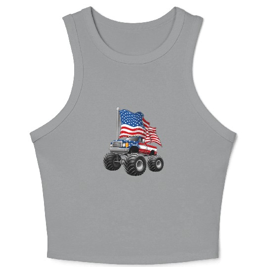 Monster Truck American Flag 4th Of July Crop Tank Top