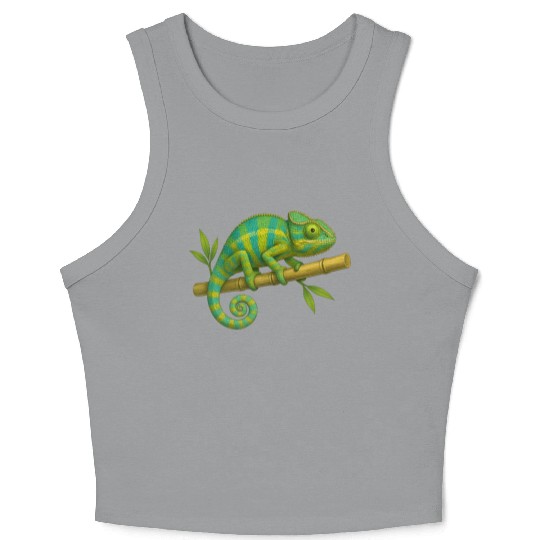 Colorful Chameleon on Bamboo Branch Crop Tank Top