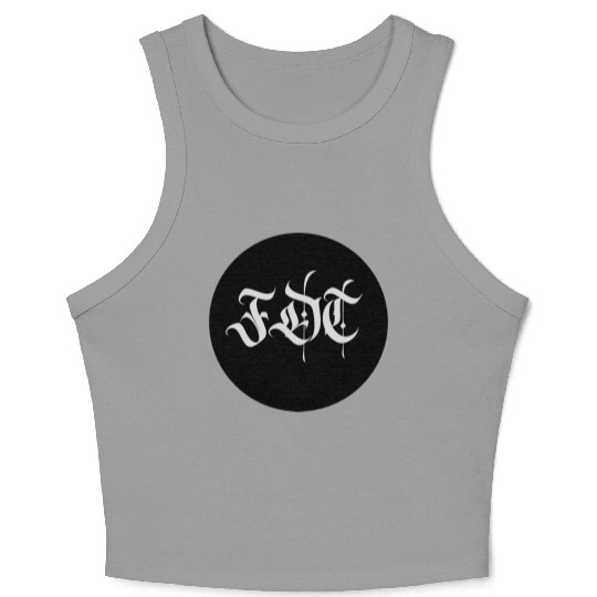 Ornate Gothic Lettering FDT in Light Grey on Black Crop Tank Top