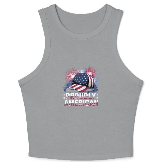 Proudly American Hat With Fireworks and Stars Crop Tank Top