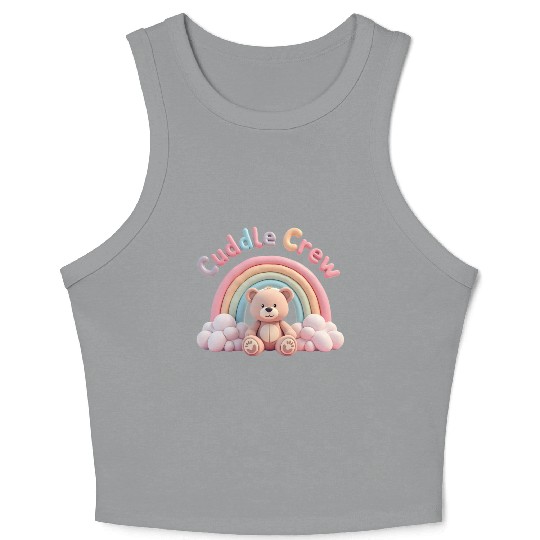Soft teddy bear sitting under a rainbow Crop Tank Top