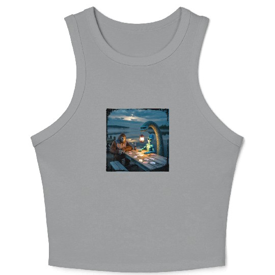 Cryptid Poker Night on Loch Ness - Bigfoot, Crop Tank Top