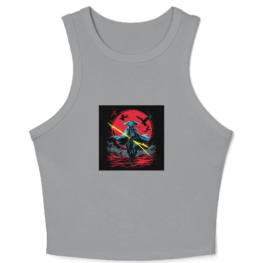 Epic Warrior in Red Moonlight with Lightning Crop Tank Top