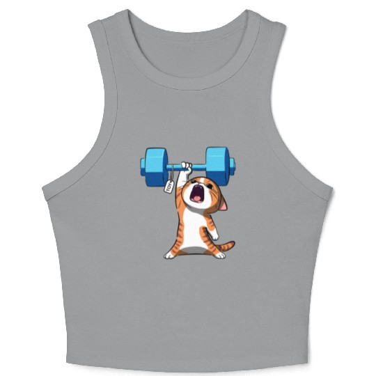 Workout Strength! Tiny Warrior Cat Huge Muscles. Crop Tank Top