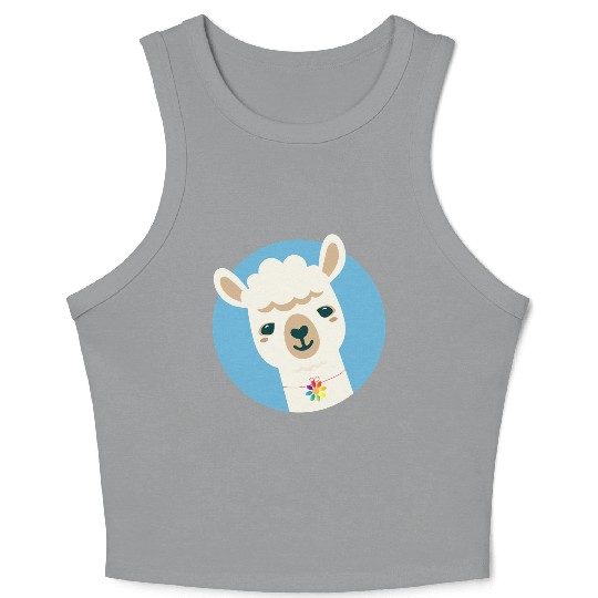 Alpaca with a Colorful Flower Necklace Crop Tank Top