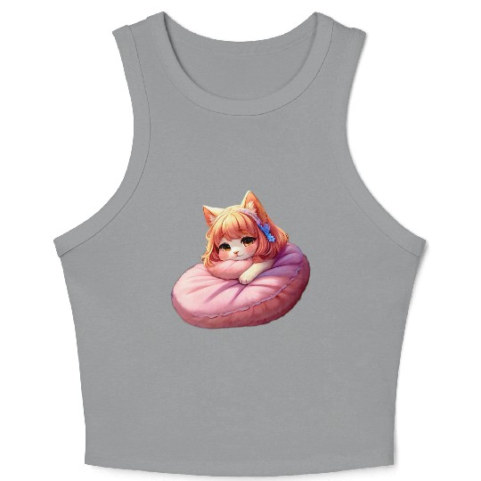 Neko Snoozing Under Sakura Crop Tank Top