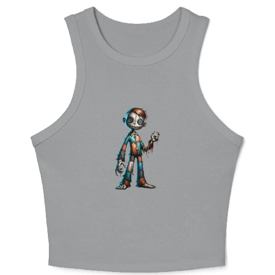 Stitched Button-Eyed Doll – Creepy Patchwork Puppe Crop Tank Top
