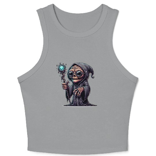 Cosmic Skull Wizard – Creepy Arcane Sorcerer Crop Tank Top