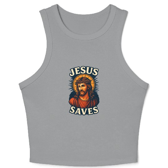 Jesus Saves Crop Tank Top Design | Bold Semi-Realistic