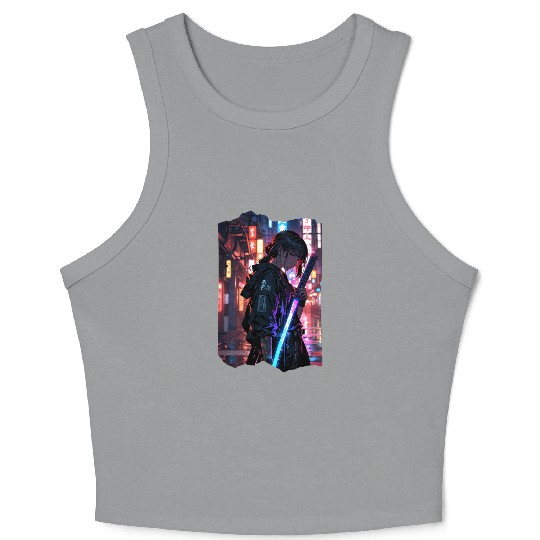 Cyberpunk Samurai Girl Crop Tank Top
