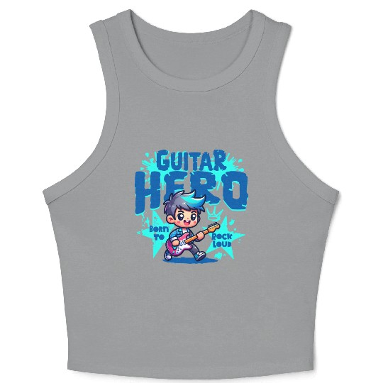Guitar Hero Kid – Cute Rock Star Cartoon Crop Tank Top | Bor