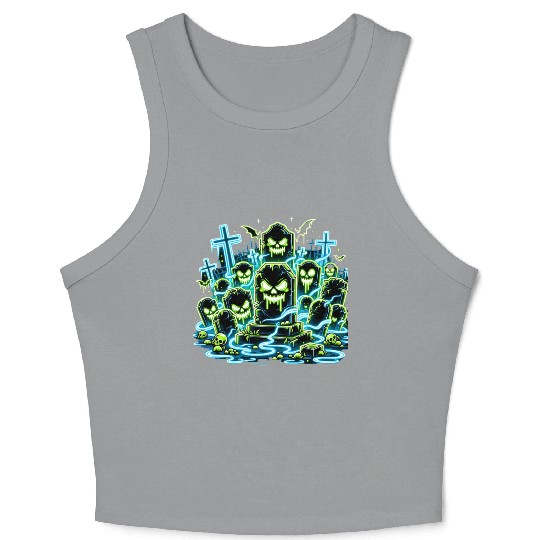 Neon Tomb Uprising – Glowing Graveyard Ghouls Crop Tank Top