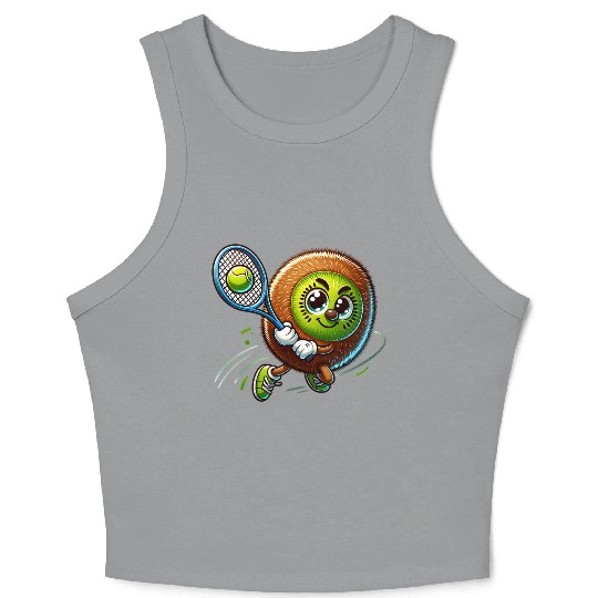 Kiwi Tennis Star – Furry Fruit Champion on Court Crop Tank Top