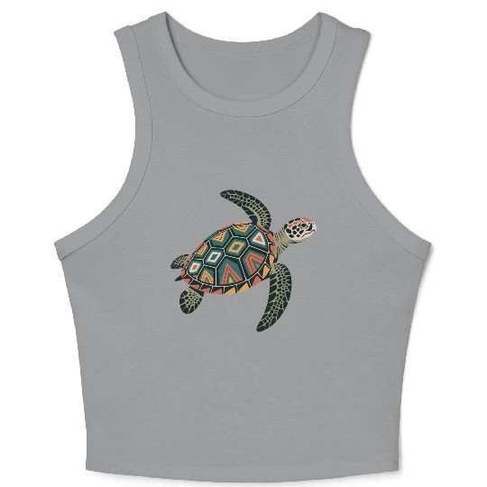 Sea Turtle Geometric Pattern Shell Crop Tank Top