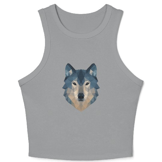 Geometric Wolf Face – Bold Abstract Wild Animal Ar Crop Tank Top